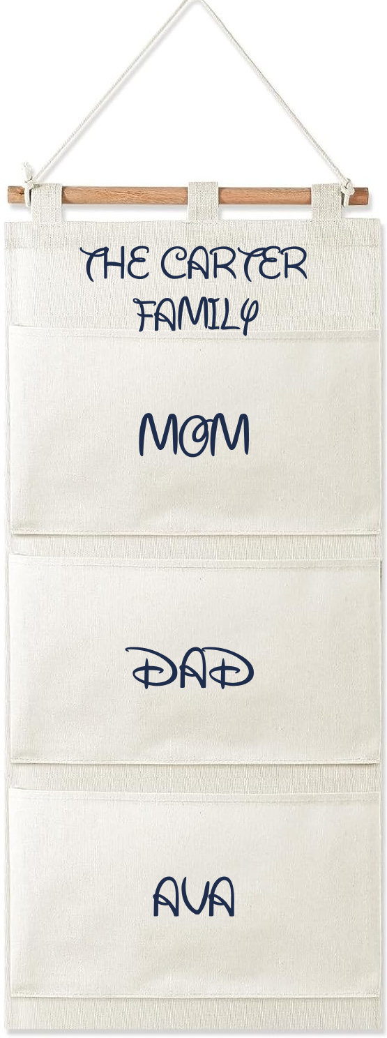 White cruise fish extender mockup titled The Carter Family with the names Mom, Dad and Ava in a magical script font