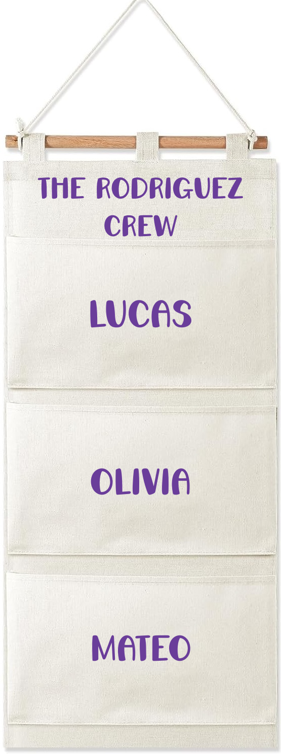 White cruise fish extender mockup titled The Rodriguez Crew with names in a purple sparkling script font
