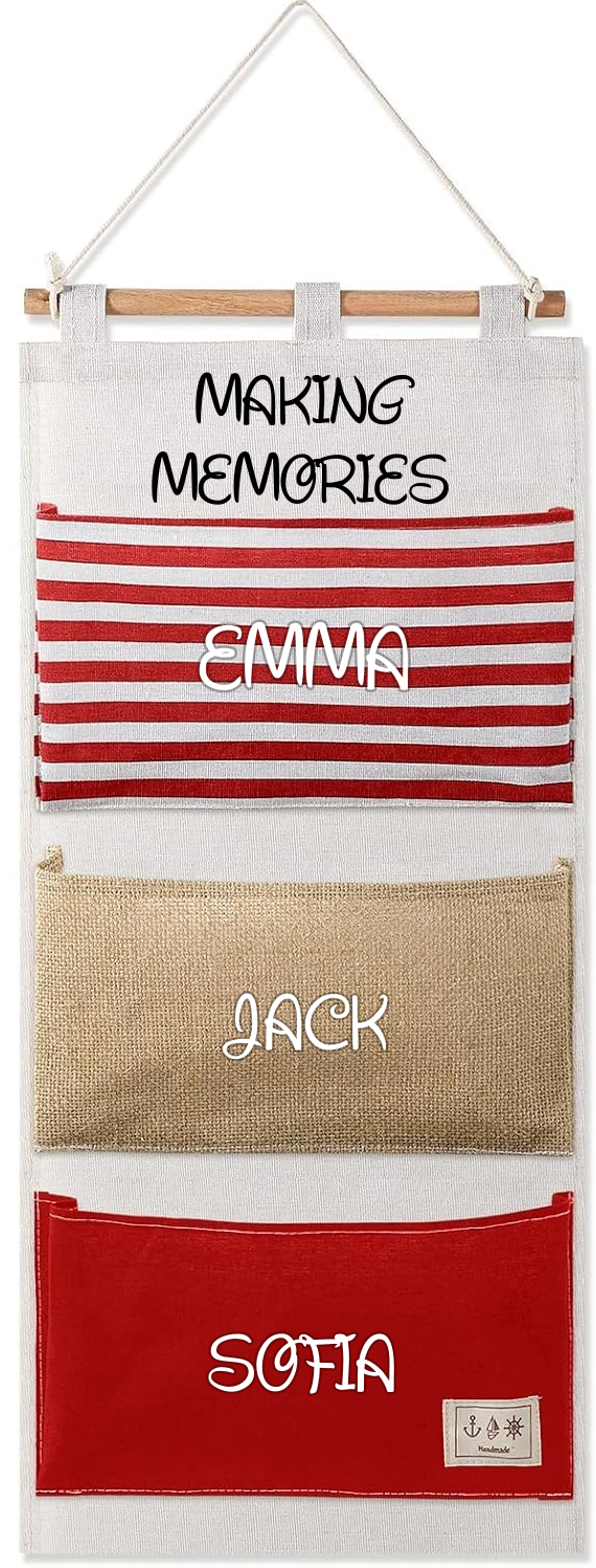 Red cruise fish extender mockup with a black Making Memories title and white names in a magical script font