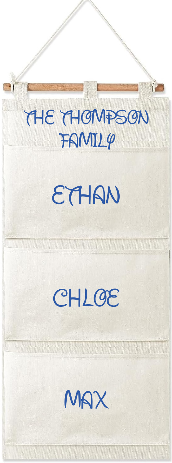 White cruise fish extender mockup titled The Thompson Family with names in a blue magical script font